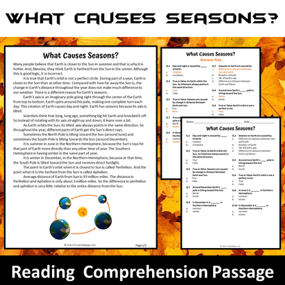 What Causes Seasons Reading Comprehension Passage and Questions | Printable PDF