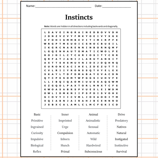 Instincts Word Search Puzzle Worksheet Activity PDF