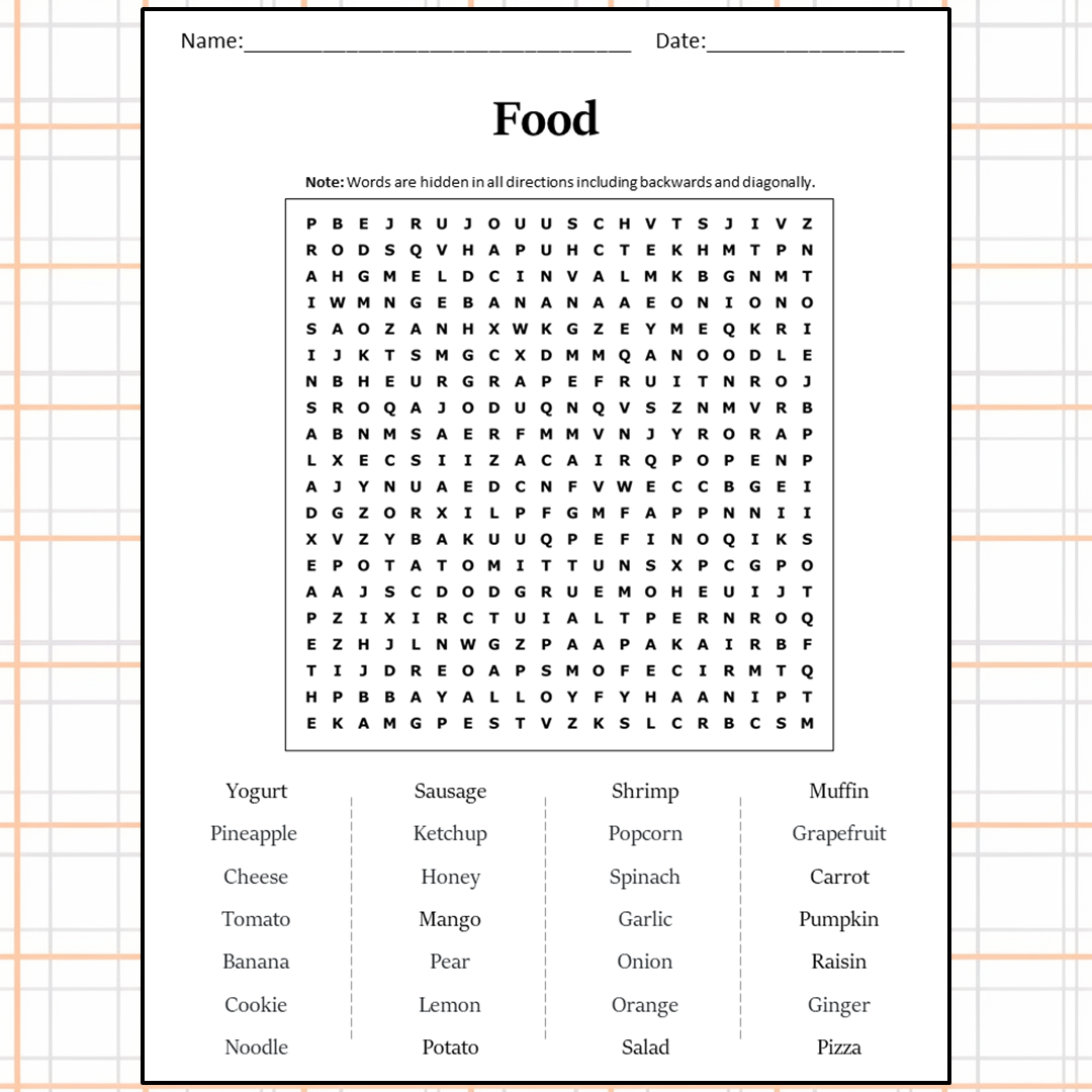 Food Word Search Puzzle Worksheet Activity PDF