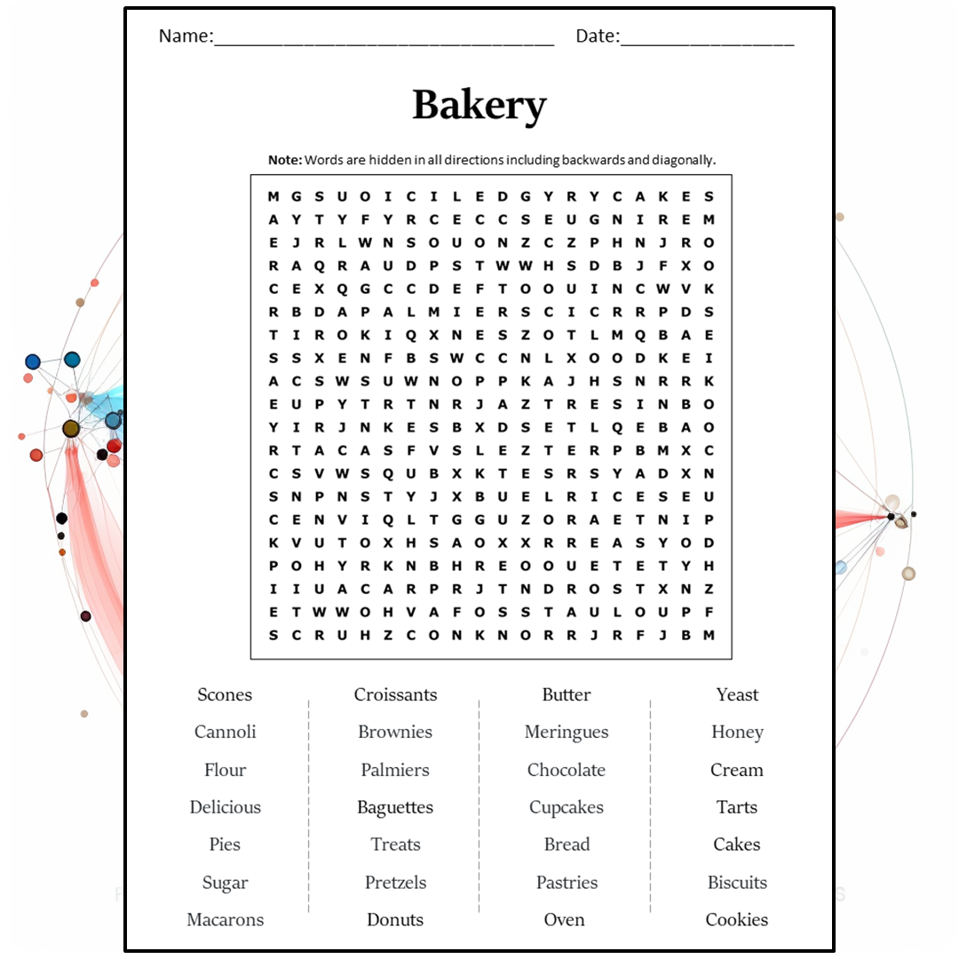 Bakery Word Search Puzzle Worksheet Activity PDF