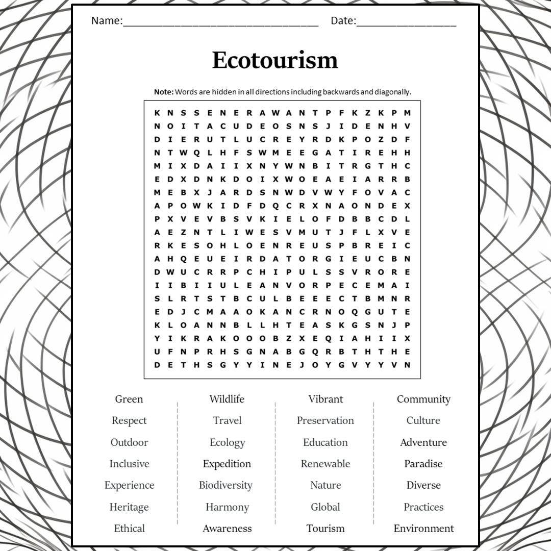 Ecotourism Word Search Puzzle Worksheet Activity PDF