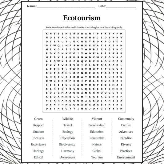 Ecotourism Word Search Puzzle Worksheet Activity PDF