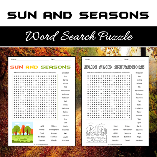 Sun And Seasons Word Search Puzzle Worksheet PDF