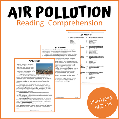 Air Pollution Reading Comprehension Passage and Questions | Printable PDF