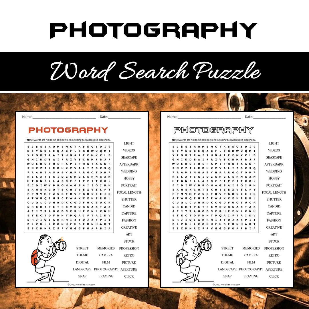 Photography Word Search Puzzle Worksheet PDF