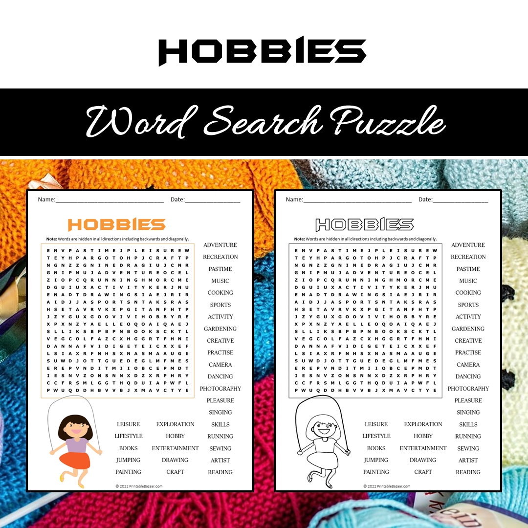 Hobbies Word Search Puzzle Worksheet PDF