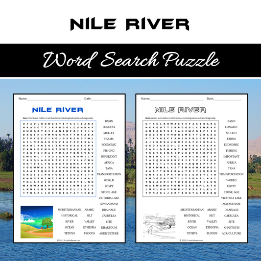 Nile River Word Search Puzzle Worksheet PDF