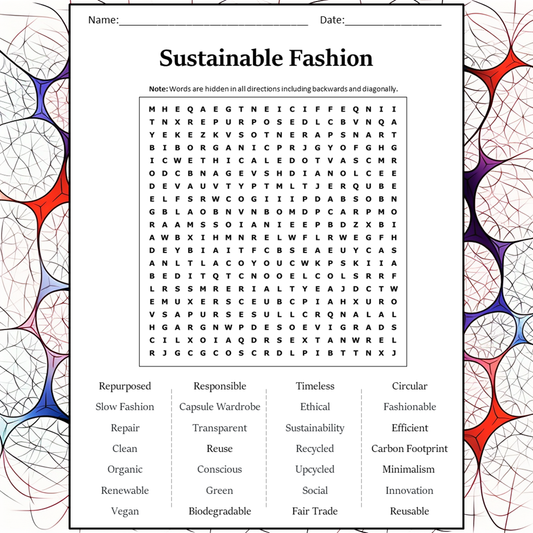 Sustainable Fashion Word Search Puzzle Worksheet Activity PDF