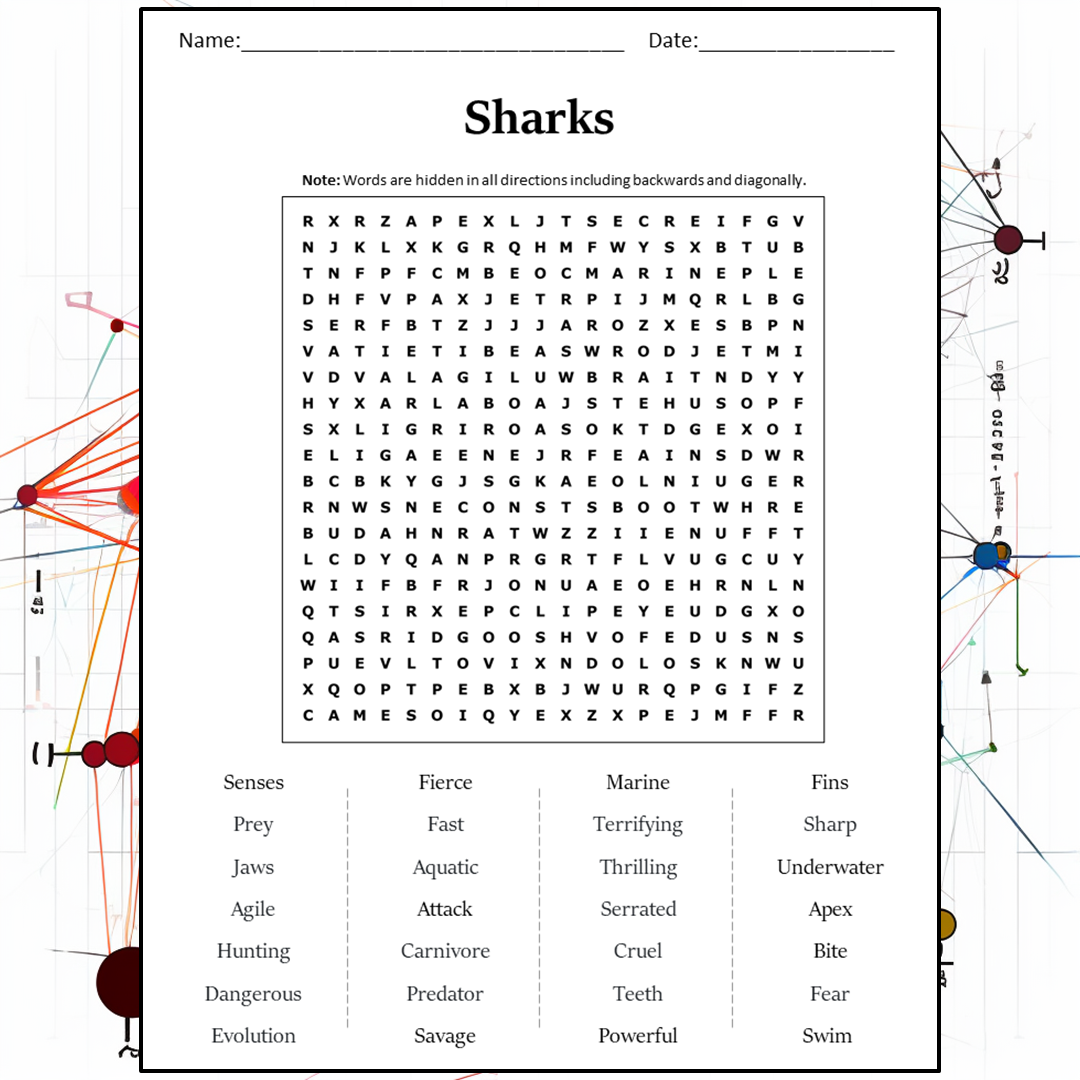 Sharks Word Search Puzzle Worksheet Activity PDF