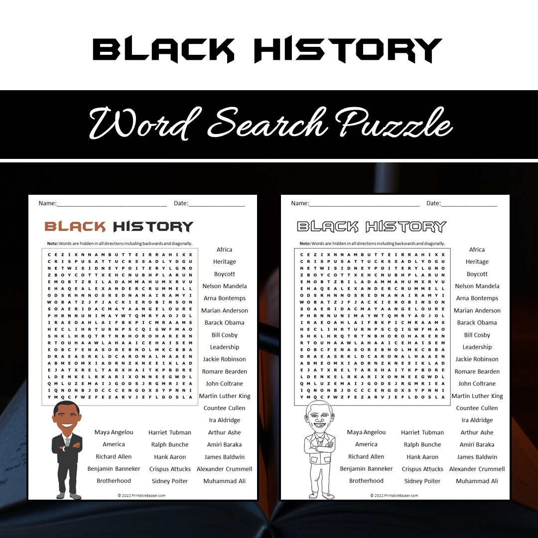 Black History Word Search Puzzle Worksheet PDF
