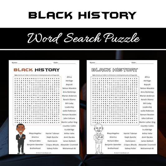 Black History Word Search Puzzle Worksheet PDF