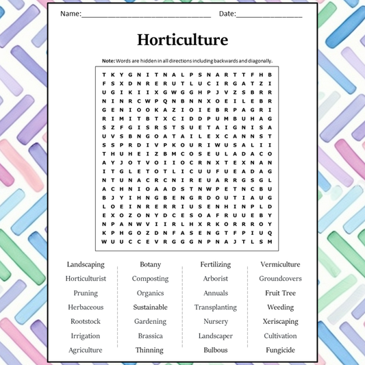 Horticulture Word Search Puzzle Worksheet Activity PDF