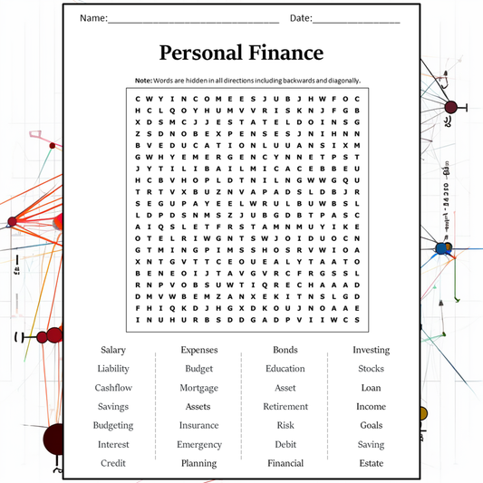 Personal Finance Word Search Puzzle Worksheet Activity PDF