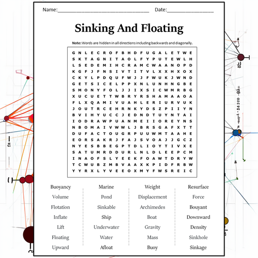 Sinking And Floating Word Search Puzzle Worksheet Activity PDF