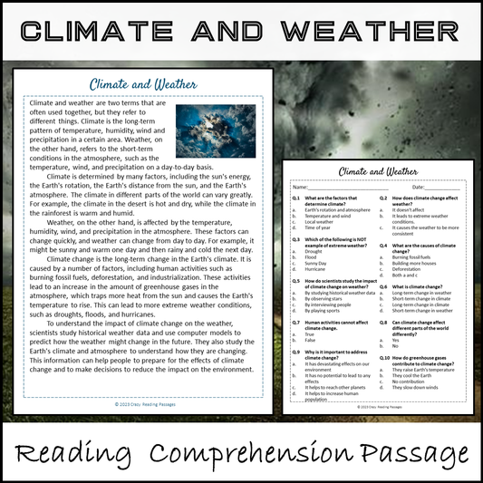 Climate And Weather Reading Comprehension Passage and Questions | Printable PDF