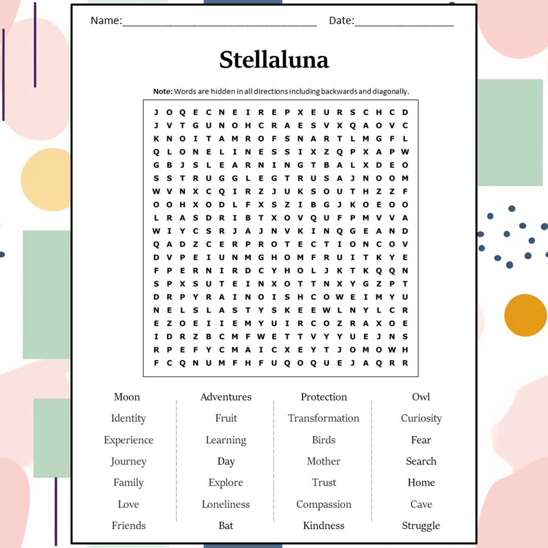 Stellaluna Word Search Puzzle Worksheet Activity PDF