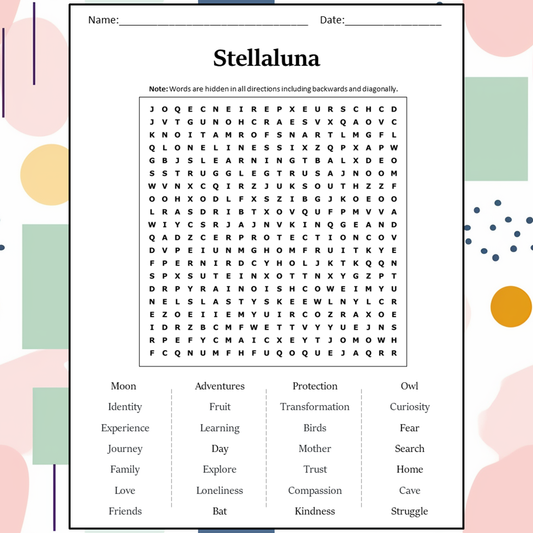 Stellaluna Word Search Puzzle Worksheet Activity PDF