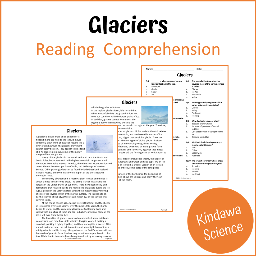 Glaciers Reading Comprehension Passage and Questions | Printable PDF