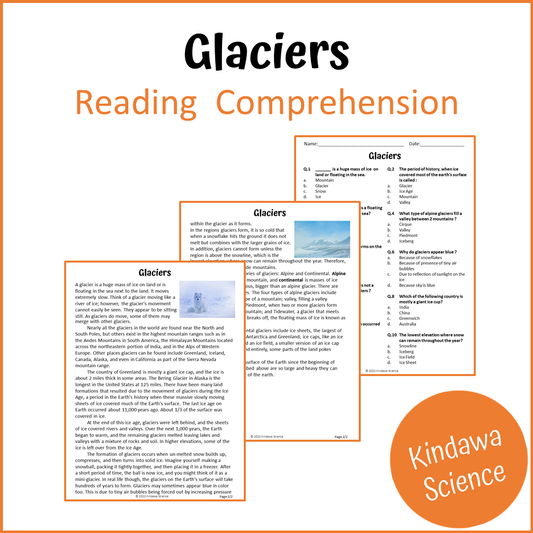 Glaciers Reading Comprehension Passage and Questions | Printable PDF