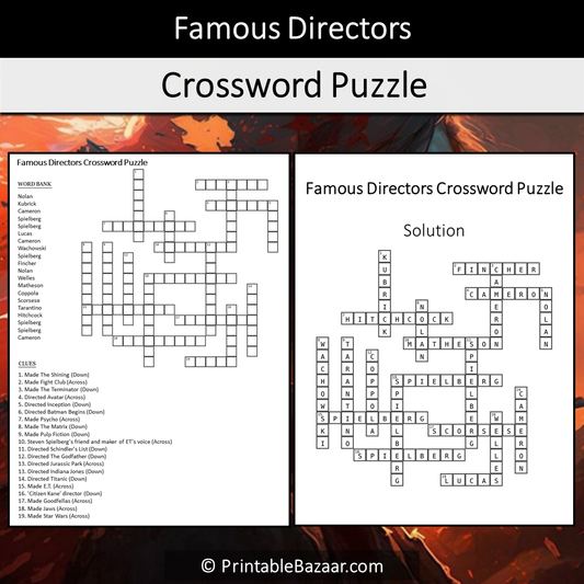 Famous Directors Crossword Puzzle Worksheet Activity Printable PDF