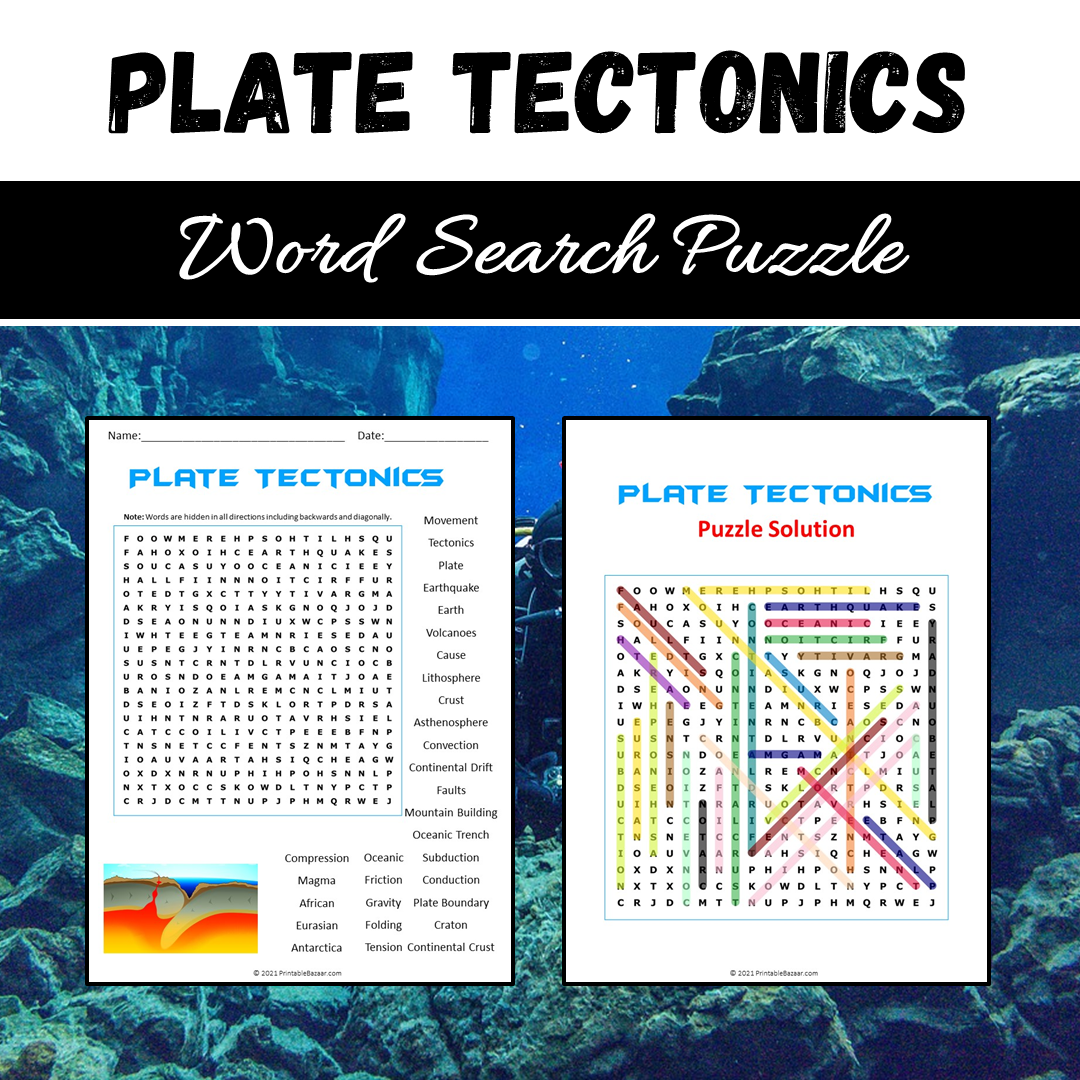 Plate Tectonics Word Search Puzzle Worksheet PDF