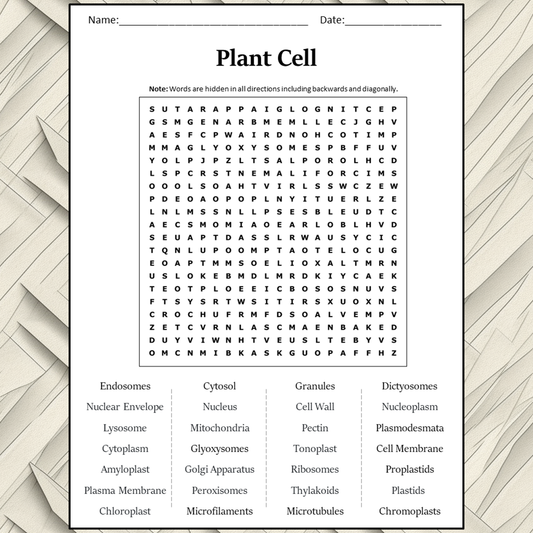 Plant Cell Word Search Puzzle Worksheet Activity PDF