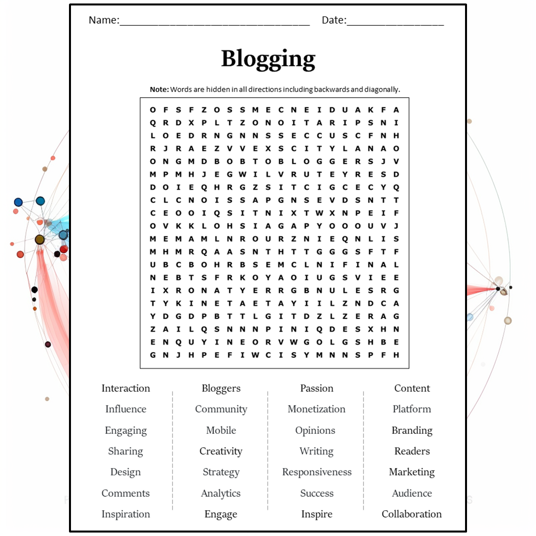 Blogging Word Search Puzzle Worksheet Activity PDF