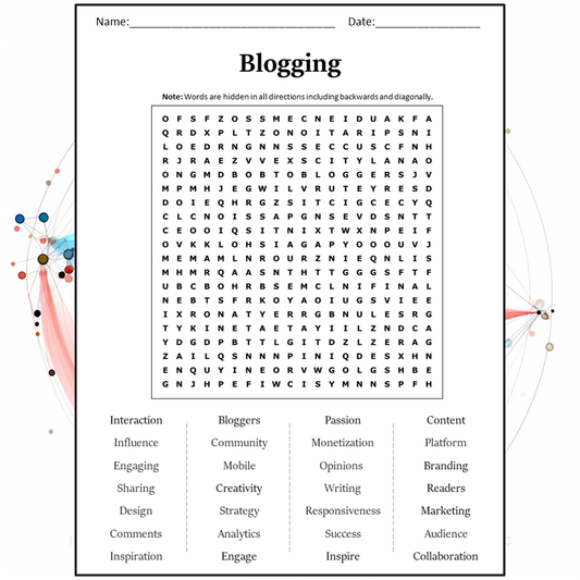 Blogging Word Search Puzzle Worksheet Activity PDF