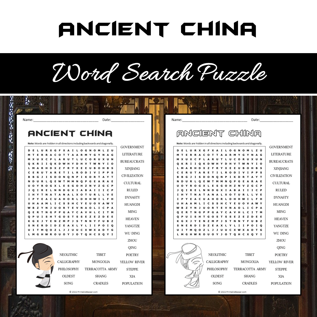 Ancient China Word Search Puzzle Worksheet PDF