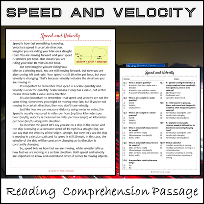 Speed And Velocity Reading Comprehension Passage and Questions | Printable PDF