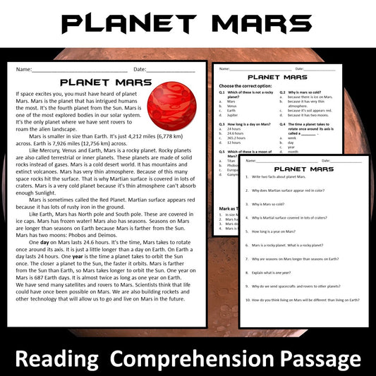 Mars Reading Comprehension Passage and Questions