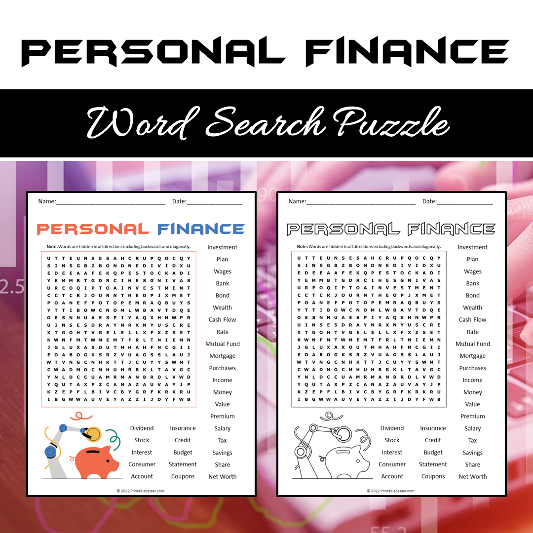 Personal Finance Word Search Puzzle Worksheet PDF