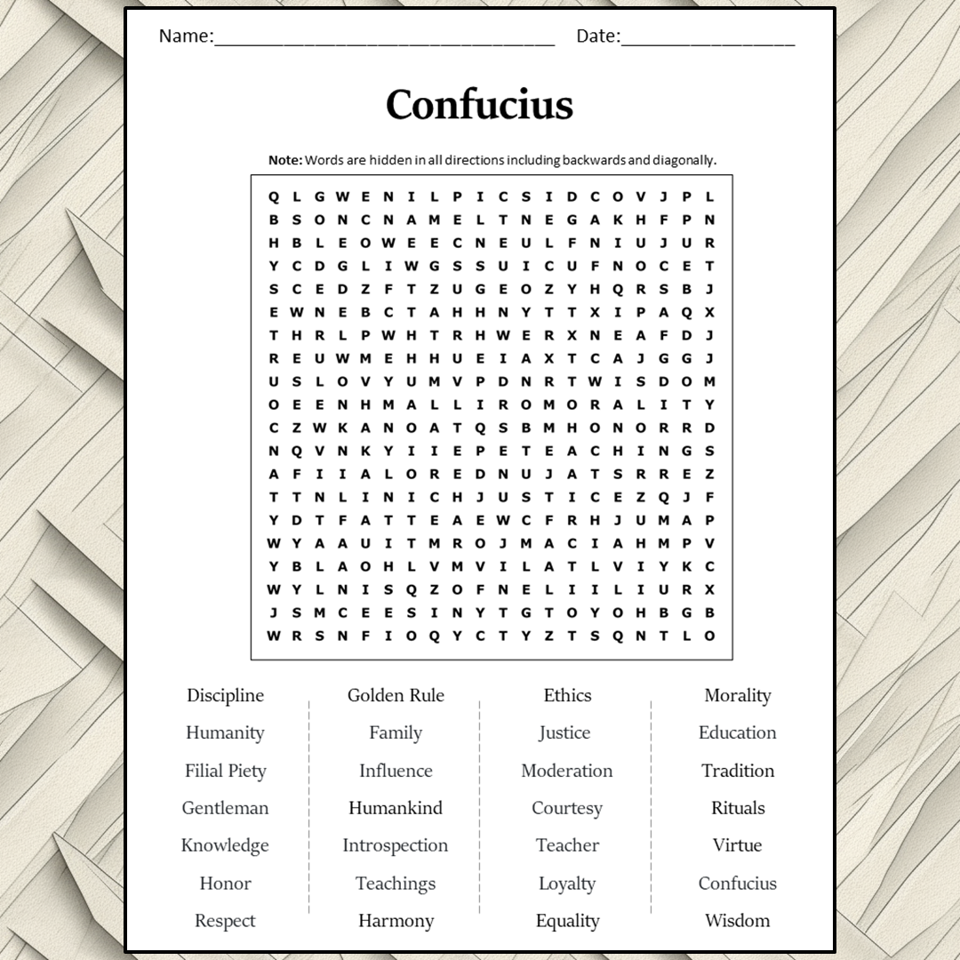 Confucius Word Search Puzzle Worksheet Activity PDF