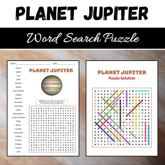 Jupiter Word Search Puzzle Worksheet PDF