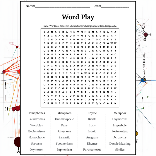 Word Play Word Search Puzzle Worksheet Activity PDF