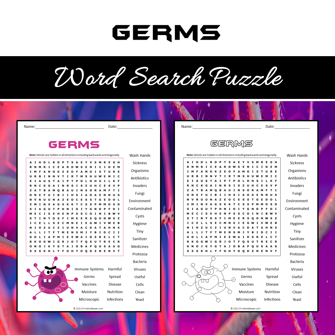 Germs Word Search Puzzle Worksheet PDF