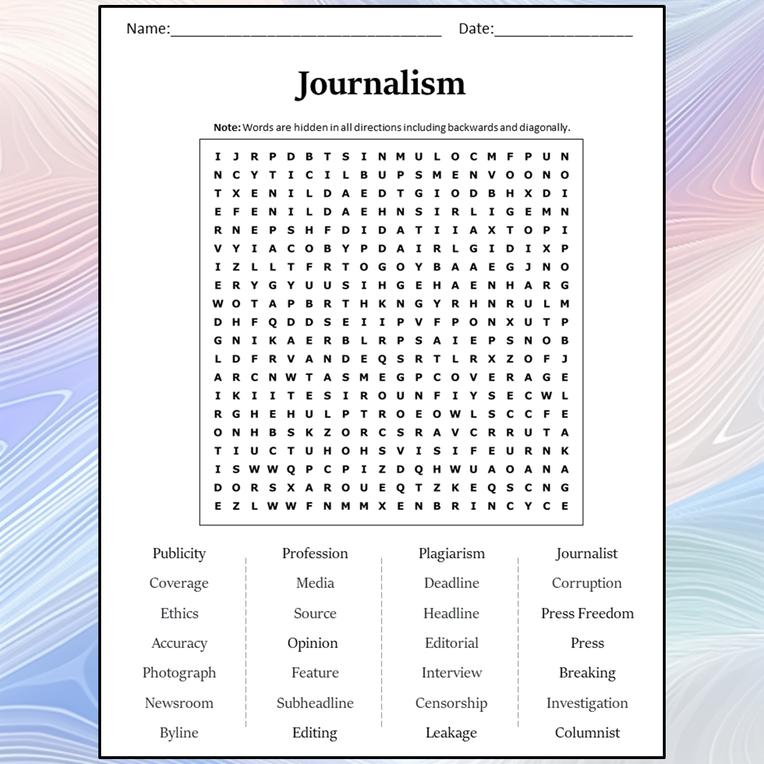 Journalism Word Search Puzzle Worksheet Activity PDF