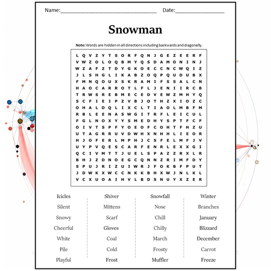 Snowman Word Search Puzzle Worksheet Activity PDF