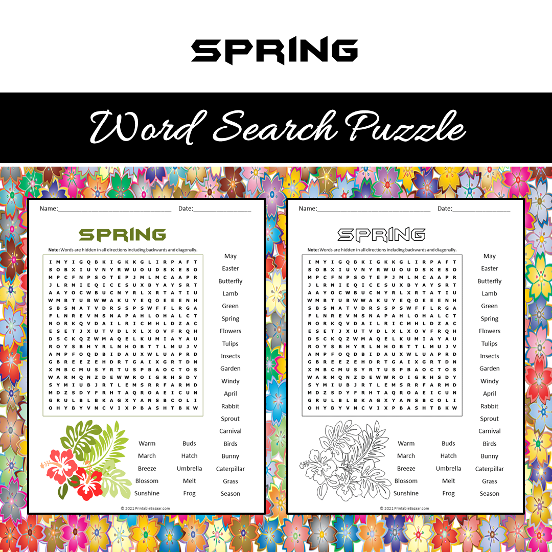 Spring Word Search Puzzle Worksheet PDF