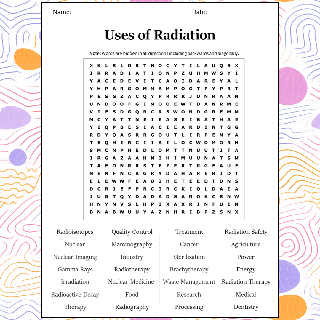 Uses Of Radiation Word Search Puzzle Worksheet Activity PDF