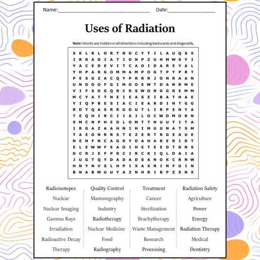 Uses Of Radiation Word Search Puzzle Worksheet Activity PDF