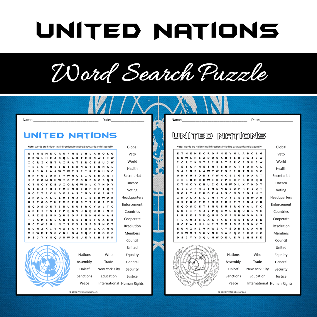 United Nations Word Search Puzzle Worksheet PDF