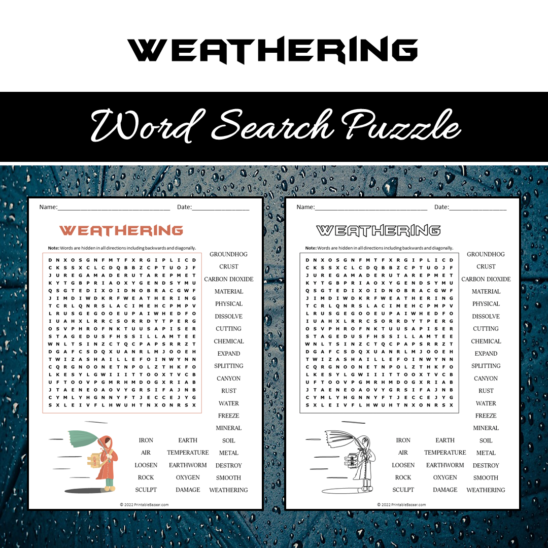 Weathering Word Search Puzzle Worksheet PDF