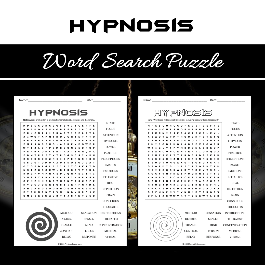 Hypnosis Word Search Puzzle Worksheet PDF