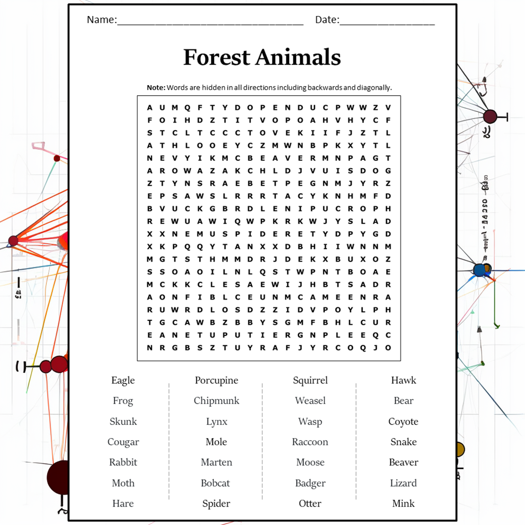 Forest Animals Word Search Puzzle Worksheet Activity PDF