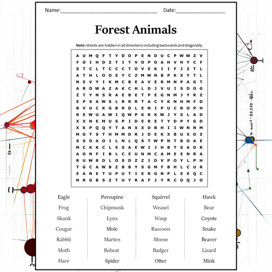 Forest Animals Word Search Puzzle Worksheet Activity PDF