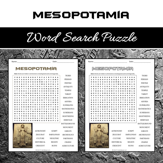 Mesopotamia Word Search Puzzle Worksheet PDF