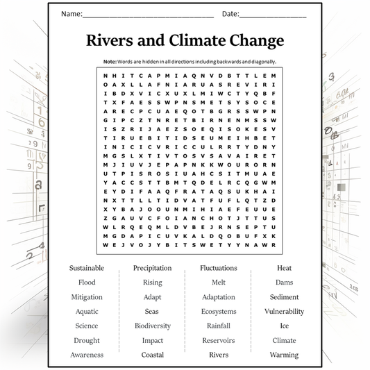 Rivers And Climate Change Word Search Puzzle Worksheet Activity PDF