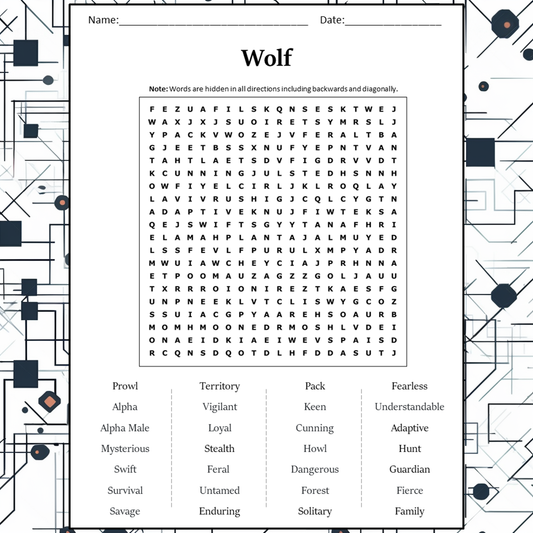 Wolf Word Search Puzzle Worksheet Activity PDF