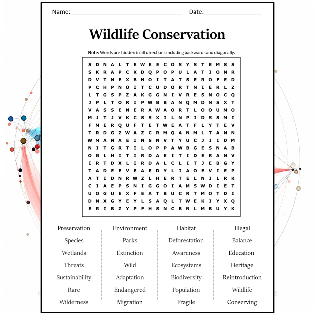 Wildlife Conservation Word Search Puzzle Worksheet Activity PDF